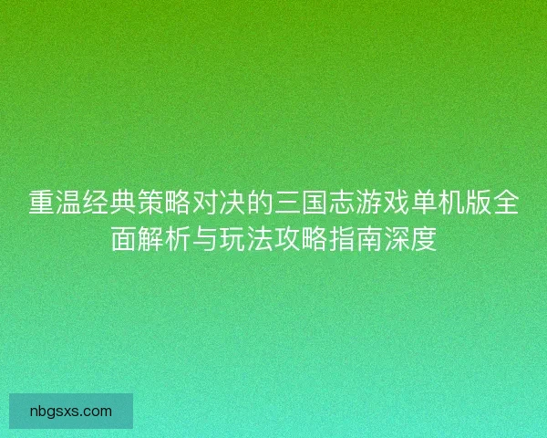 重温经典策略对决的三国志游戏单机版全面解析与玩法攻略指南深度
