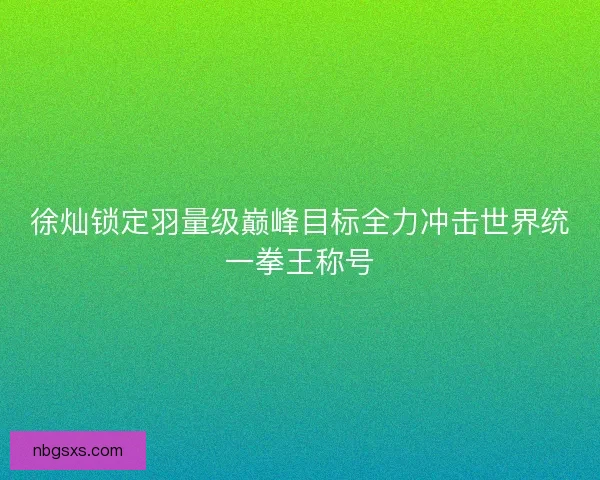 徐灿锁定羽量级巅峰目标全力冲击世界统一拳王称号 徐灿锁定羽量级巅峰目标全力冲击世界统一拳王称号
